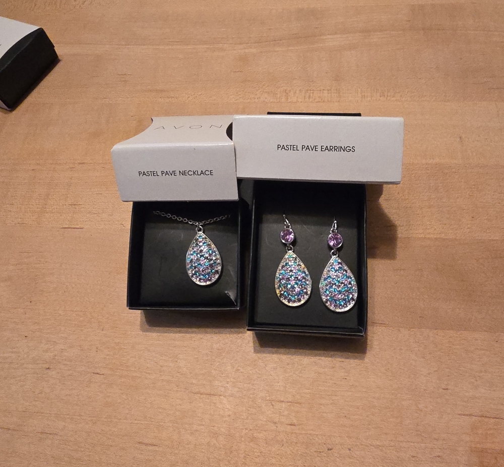 Avon Pastel Pavé Teardrop Earrings with Purple Accents
